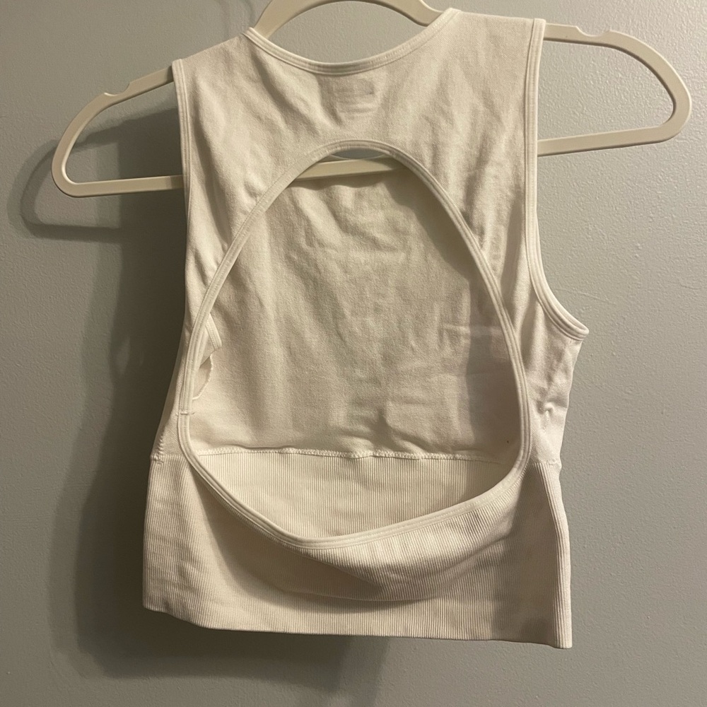 Sleeveless Open-Back Ribbed Tank Top - White